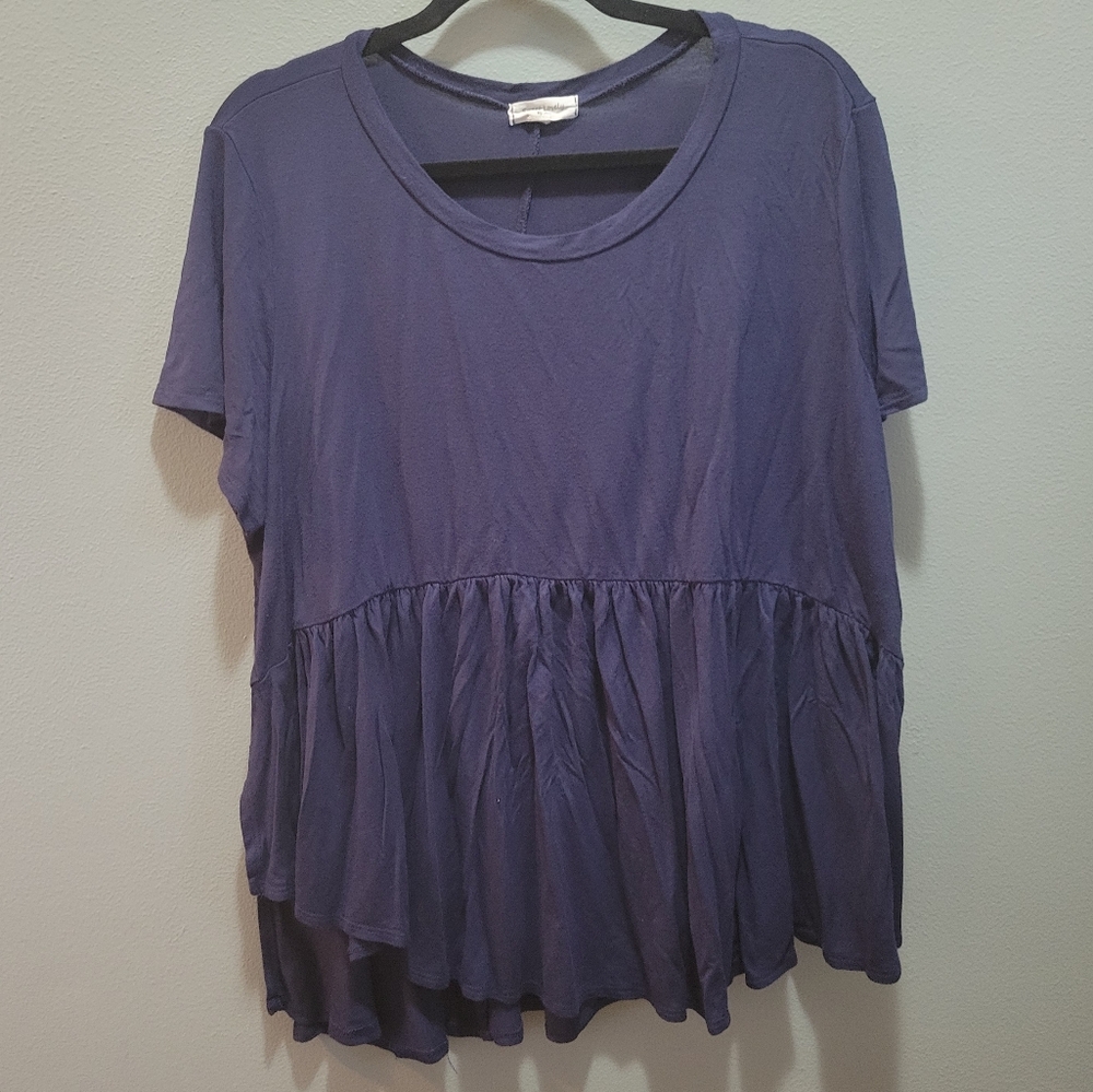 Women's Blue Ruffled High/Low Babydoll Top Sweet Lovely By Jen Size 2x